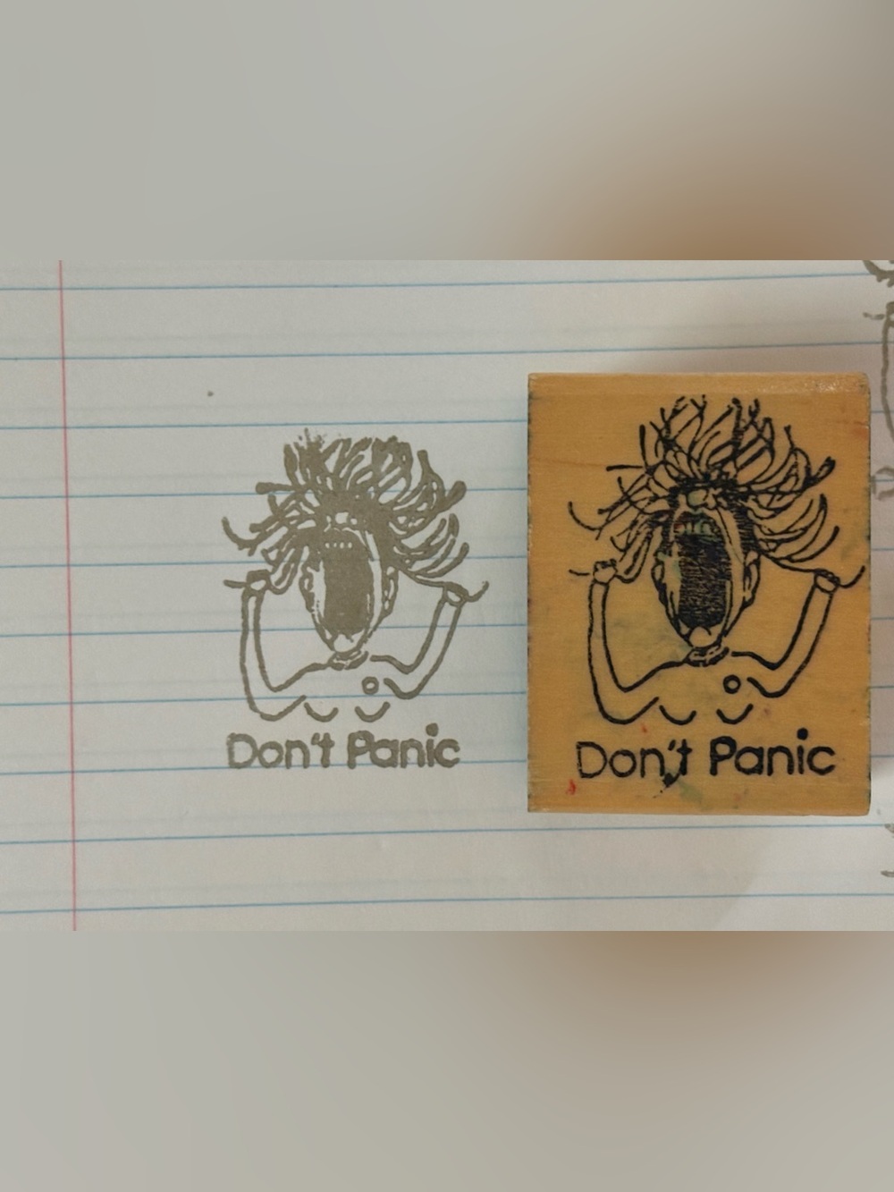 Vintage Don’t Panic Cartoon Woman Wood Mounted Rubber Stamp Funny Craft